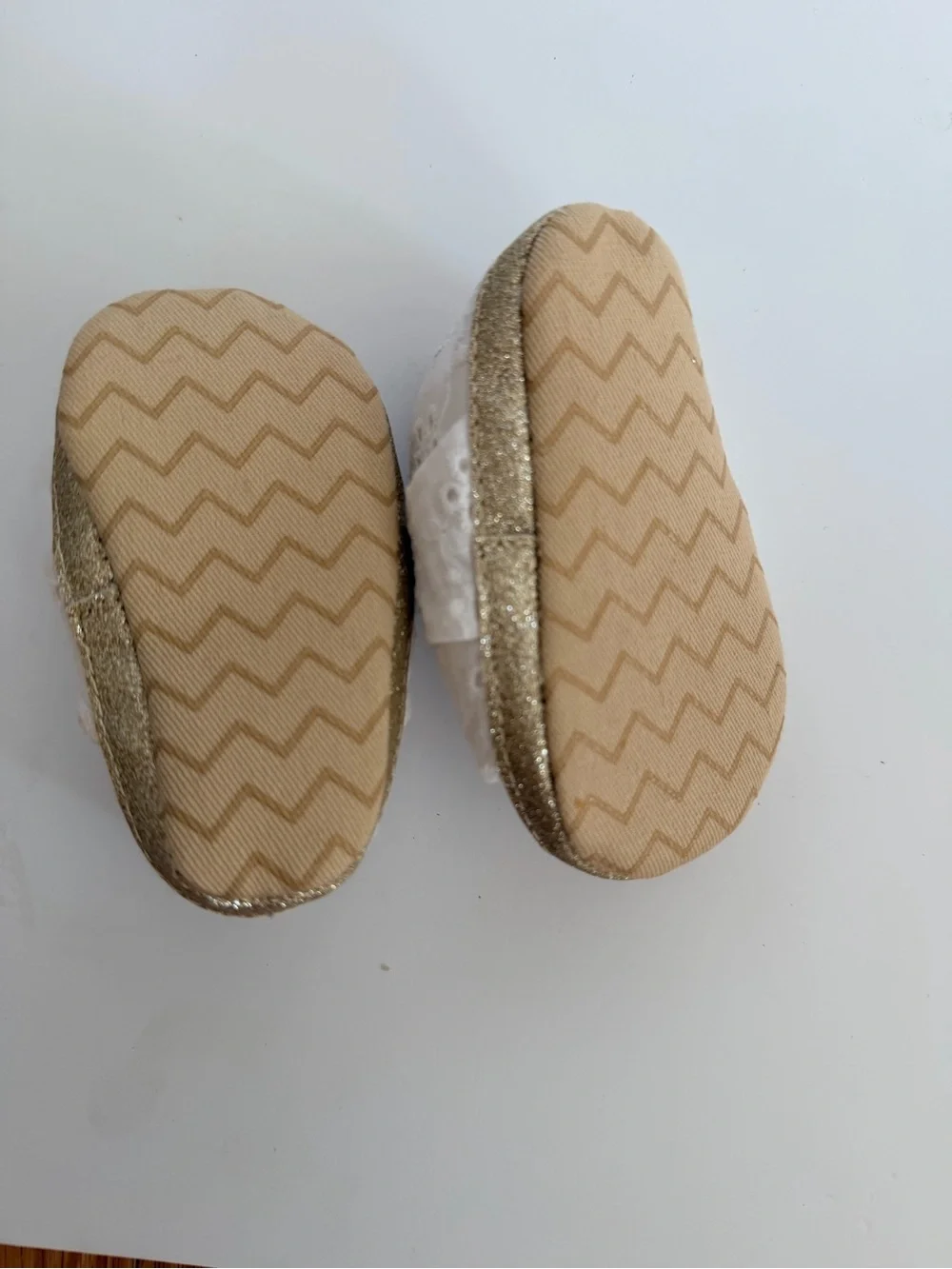 Baby Girls White Eyelet Slip-On Shoes with Gold Glitter Sole